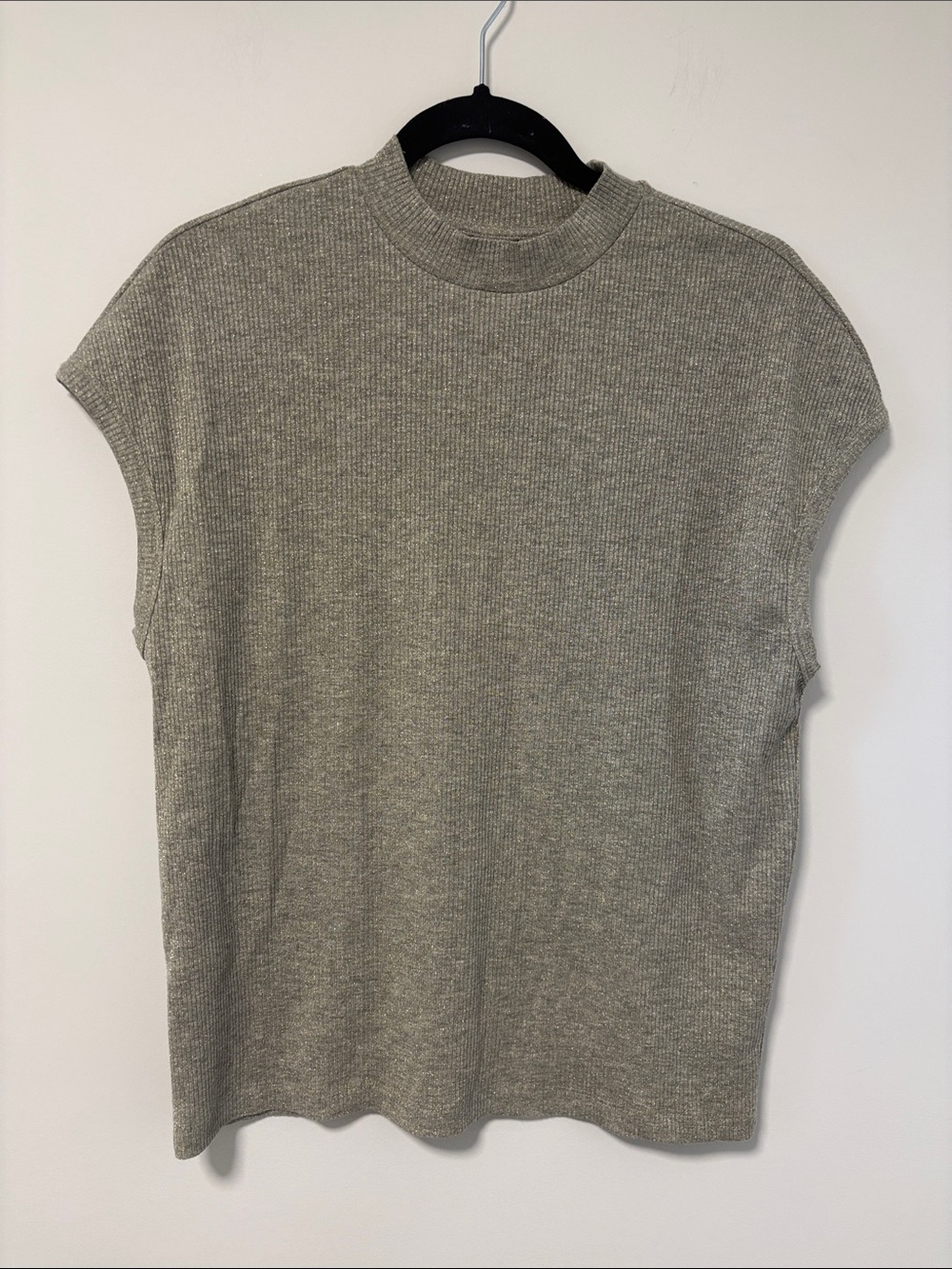 NWT SUMMUM Ribbed Sleeveless Gold Mock Neck Top